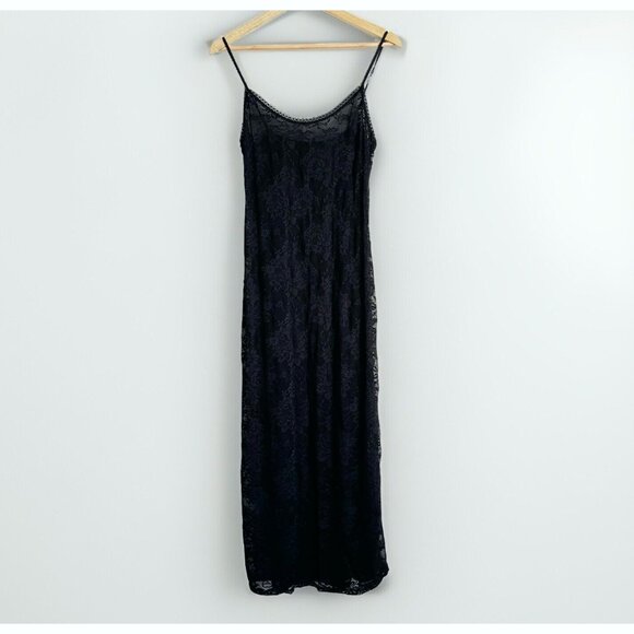 Natori Womens Romantic Whimsigoth Slip Midi Dress Sz Medium Black Lace Feminine - Picture 1 of 12